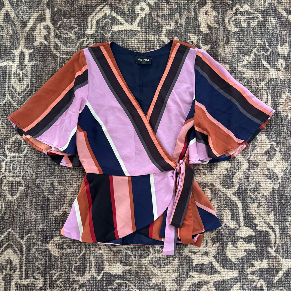 4SI3NNA Colorful Striped Wrap Blouse